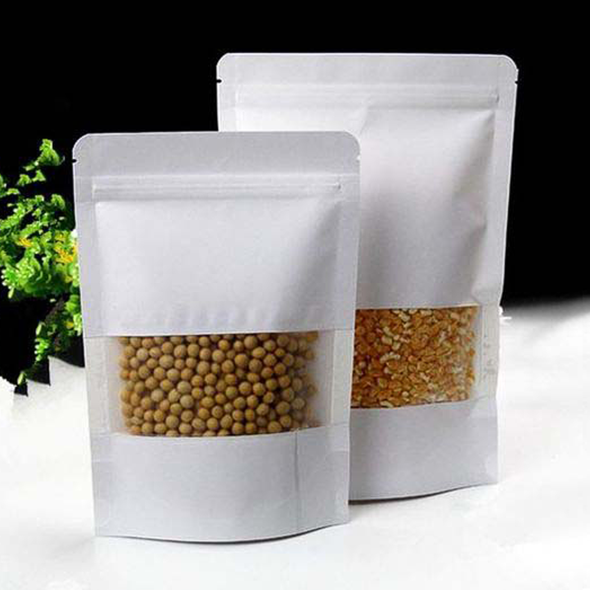 Kraft Paper (White) Window Zipper Standing Pouch